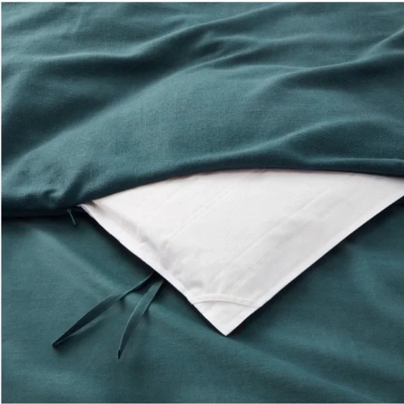 NWT Full/Queen Heavyweight Linen Blend Duvet Cover & Sham Set Dark Teal Blue - Picture 6 of 6